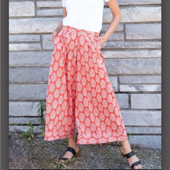 Anokhi Pink and Gray Striped Indian Cotton Wide Leg Crop Pants Culottes Size M - Picture 8 of 14